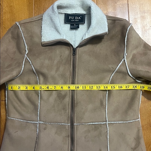 Vintage Y2K FU DA New York Tan Faux Suede Sherpa Lined Jacket Fleece Gorpcore - Picture 3 of 8
